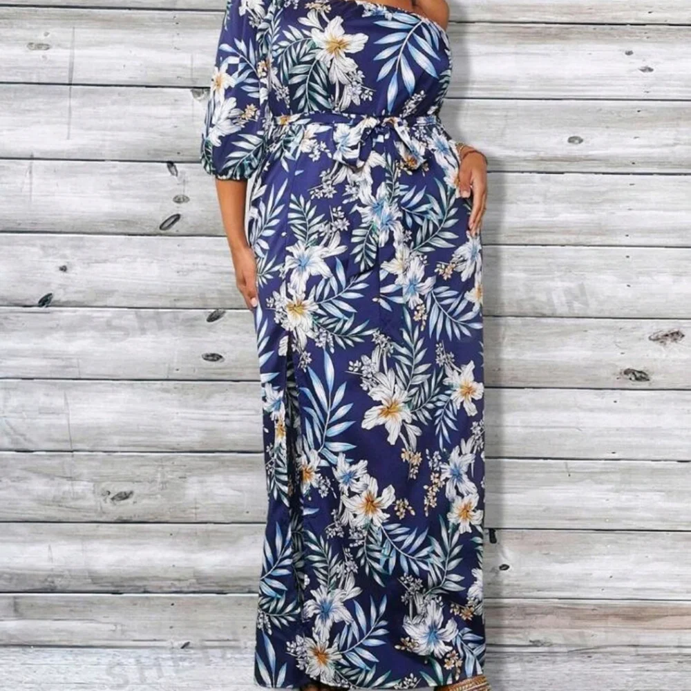 SHEIN 1XL TROPICAL PRINT SIDE SPLIT DRESS - Picture 7 of 13
